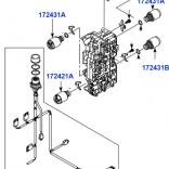 Схема соленоидов в гидроблоке (клапанной плите)  4HP16